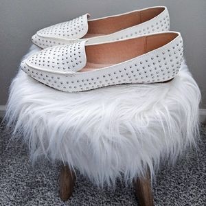 Chase & Chloe White Studded Loafers, Size 6